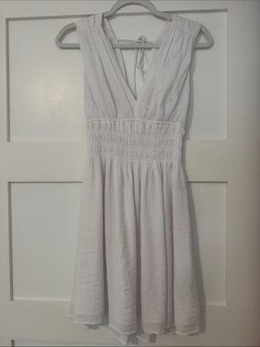 Smocked Plunge Crinkle Mini Dress